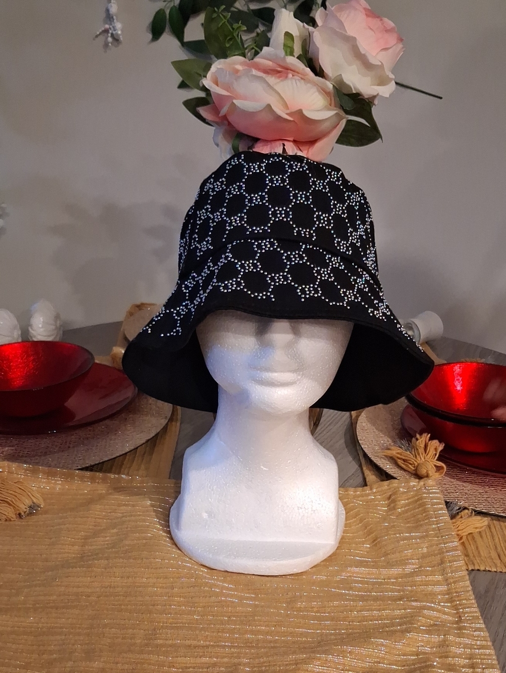 Black Beaded Pattern Bucket Hat - Women's Stylish Sun Hat